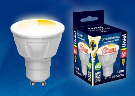 Лампа светодиодная диммируемая Uniel LED-JCDR 6W/NW/GU10/FR/DIM PLP01WH картон