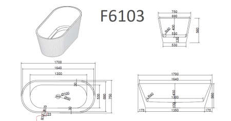 Ванна акриловая Frank 12513 170х75 отдельностоящая овальная с ножками