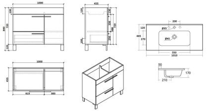 Тумба с раковиной Parly Gill Gill100 100х50 подвесная цвет серый