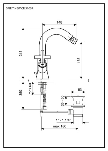 Смеситель Emmevi Spirit New 31054/CR на биде хром - фото 2 Смеситель Emmevi Spirit New 31054/CR на биде хром - фото 2