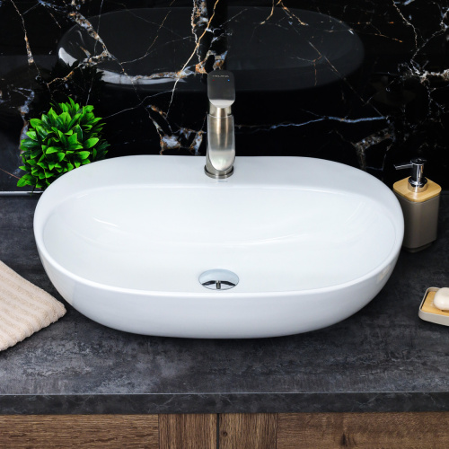 Раковина из сантехнического фарфора Melana 320327-805 60х41 накладная цвет белый 1 отверстие под смеситель - фото 4