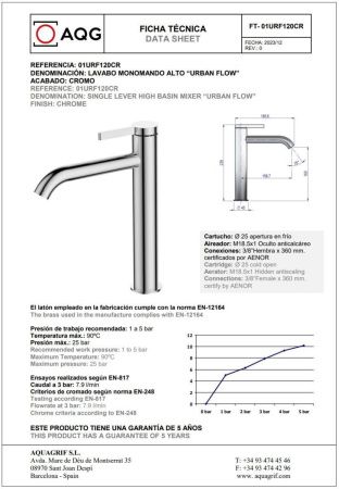 Смеситель для раковины AQG Urban Flow 01URF120CR на столешницу хром