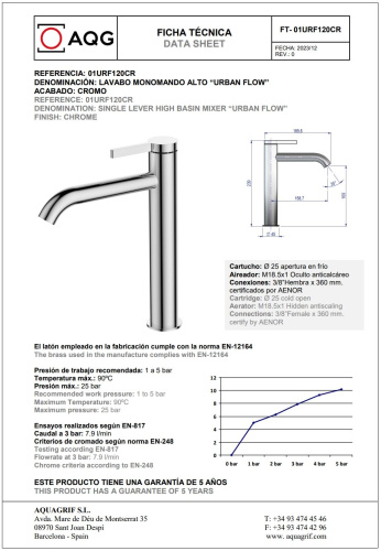Смеситель AQG Urban Flow 01URF120CR на столешницу хром - фото 2