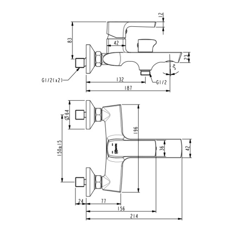 Смеситель для ванны Lemark Ursus LM7214BL настенный черный матовый - фото 2