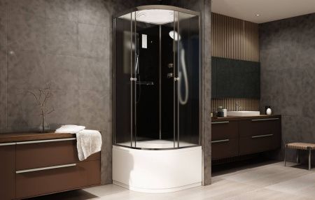 Душевая кабина AvaCan B90SELBLACK 90х90 четверть круга с крышей ориентация универсальная