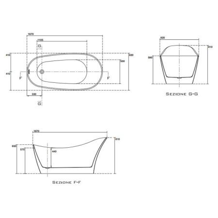 Ванна акриловая Kerasan WALDORF 743201 170х80 отдельностоящая овальная