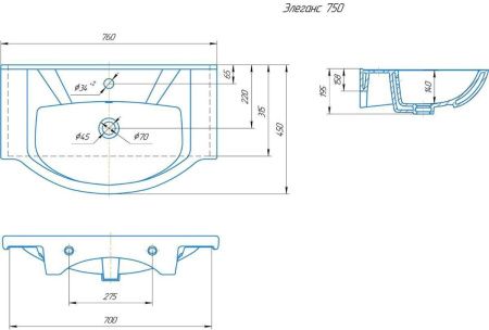 Раковина керамическая Onika Элеганс 4620008197371 80х50 накладная цвет белый 1 отверстие под смеситель