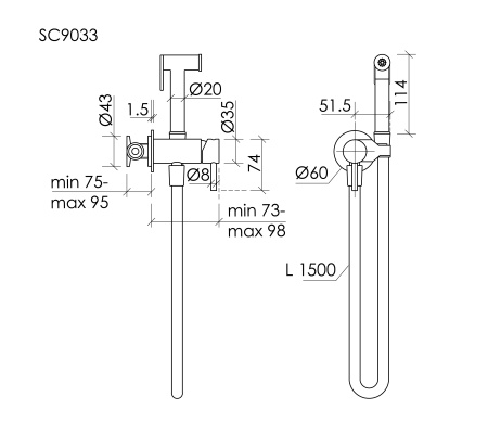 Гигиенический душ со смесителем Sancos Etna SC9033MB встраиваемый в стену черный