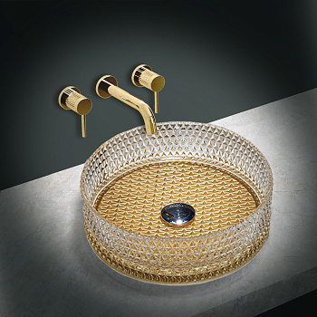 Раковина стеклянная Vincea VBS-5GL04 40х40 накладная цвет прозрачный/золото без отверстий под смеситель