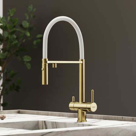 Смеситель для кухни Sancos Imola SC4010BG на мойку брашированное золото/белый
