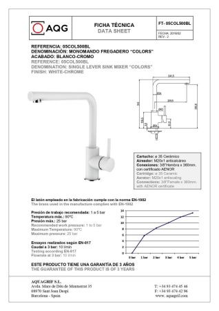 Смеситель для кухни AQG COLORS 05COL500BL на столешницу белый