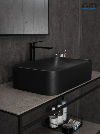Раковина керамическая Gid Geométrico 53365 60х40 накладная цвет черный без отверстий под смеситель