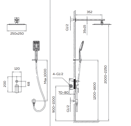 Душевая система AltroBagno Lamberto AltroBagnoLamberto040105MB встраиваемая в стену