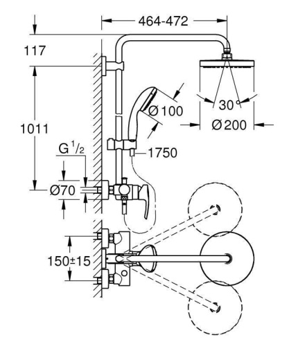 Душевая стойка Grohe Tempesta 26244001 настенная цвет хром - фото 2