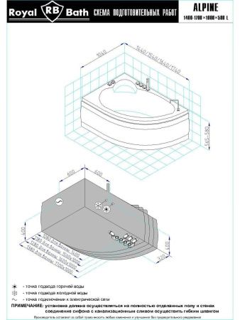 Ванна акриловая гидромассажная Royal Bath ALPINE RB819101DL-L 160х100 пристенная асимметричная с каркасом