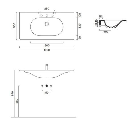 Раковина из сантехнического фарфора Catalano Sfera 0521010001 100х50 подвесная цвет белый без отверстий под смеситель