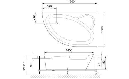 Ванна акриловая Royal Bath ALPINE RB819101R 160х100 пристенная асимметричная без каркаса