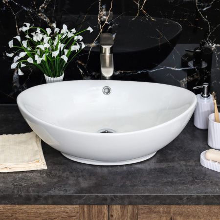 Раковина из сантехнического фарфора Melana 7027A-805 60х40 накладная цвет белый без отверстий под смеситель