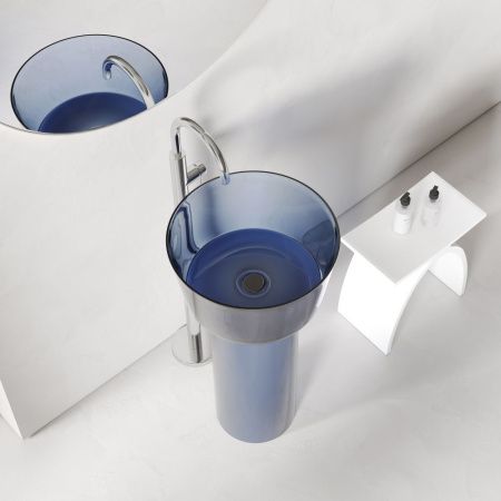 Раковина из полиэфирной смолы Abber Kristall AT2702Saphir-H 50х50 напольная цвет синий без отверстий под смеситель