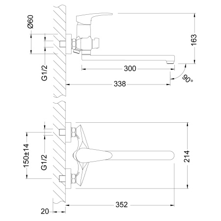 Смеситель для ванны LeMark Linara LM0451C настенный хром