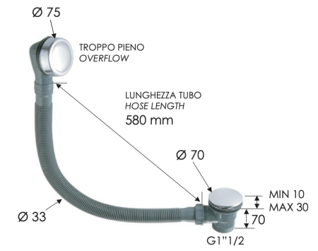 Слив-перелив для ванны Remer 96PCC