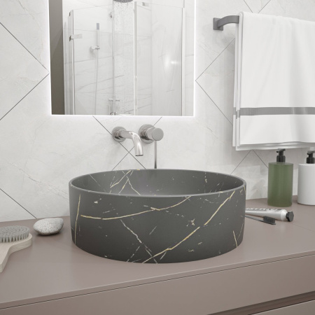 Раковина из сантехнического фарфора Teymi Lina T50181 41х41 накладная цвет серый без отверстий под смеситель