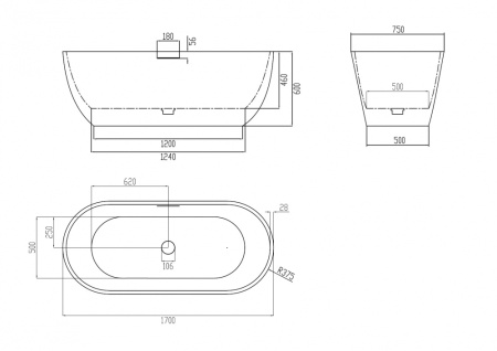 Ванна из искусственного камня Abber Frankfurt AM9941MBE 170х75 отдельностоящая овальная с каркасом