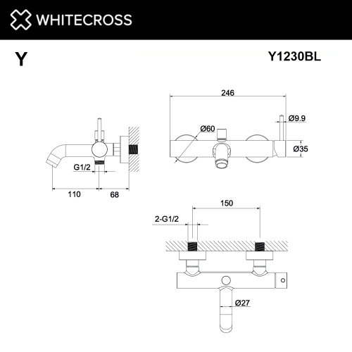 Смеситель для ванны Whitecross Y black Y1230BL настенный черный матовый - фото 2