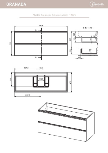Тумба под раковину Visobath Granada 70459/87608 120х45х55 подвесная цвет бежевый - фото 5