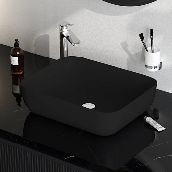 Раковина из сантехнического фарфора Am.Pm Func M8FWCC10510BM 51х41 накладная цвет черный без отверстий под смеситель