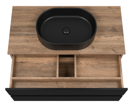 Тумба под раковину Brevita Dakota DAK-09100-19/02-2Я 100х50 подвесная цвет черный/коричневый