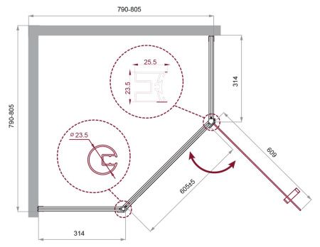 Душевой уголок BelBagno UNO-195 UNO-195-P-1-80-C-Cr 80х80 стекло прозрачное профиль хром без поддона