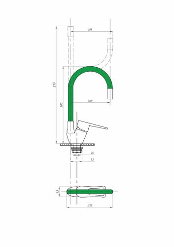 Смеситель для кухни FAUZT FZs-833-G129 на мойку зеленый - фото 3