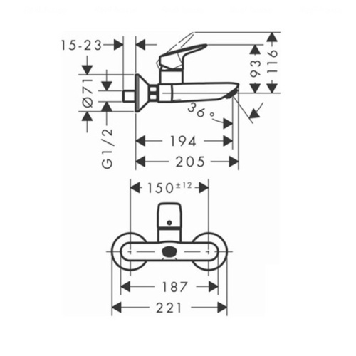 Смеситель для раковины Hansgrohe Logis 71225000 настенный хром - фото 2