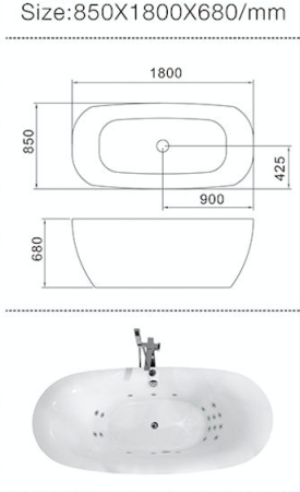 Ванна акриловая Frank 20109830 180х85 отдельностоящая овальная с каркасом