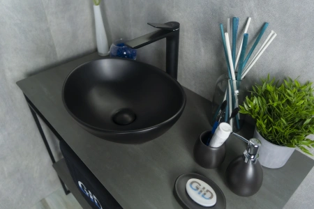 Раковина керамическая Gid Lago 52223 40х30 накладная цвет черный без отверстий под смеситель