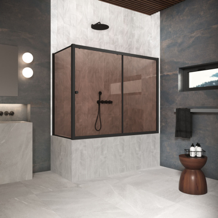 Душевая шторка на ванну Vegas-Glass ZV+ZVF Protec ZV+ZVF Protec 190*90 02М 05 190х140 стекло тонированное профиль черный матовый ориентация универсальная