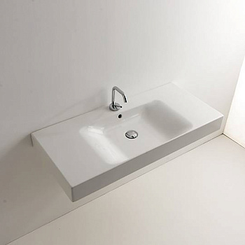 Раковина из сантехнического фарфора Kerasan Cento 355001*1 100х45 накладная цвет белый 1 отверстие под смеситель