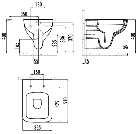 Чаша унитаза подвесная Creavit Bene BN320-00CB00E-0000 цвет белый без сиденья душевой смыв