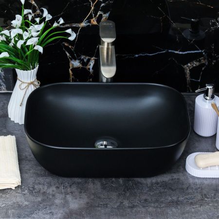 Раковина из сантехнического фарфора Melana 320328MB-805 50х30 накладная цвет черный без отверстий под смеситель