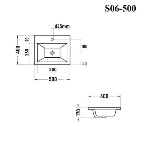 Раковина из сантехнического фарфора Bond Cube S06-500 50х40 встраиваемая цвет белый 1 отверстие под смеситель