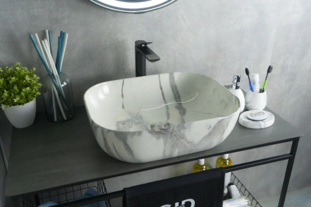 Раковина керамическая Gid Geométrico 54402 50х40 накладная цвет многоцветный без отверстий под смеситель