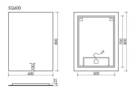 Зеркало с подсветкой Sancos SQUARE SQ600 60х80 подвесное