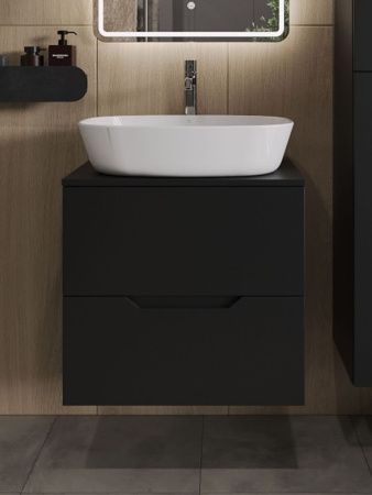 Тумба с раковиной Orange Line Li-60TubMDF+B08-500W 60х50 подвесная цвет черный