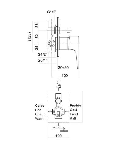 Смеситель для ванны и душа Fiore 73CR7317 встраиваемый в стену хром с термостатом - фото 3