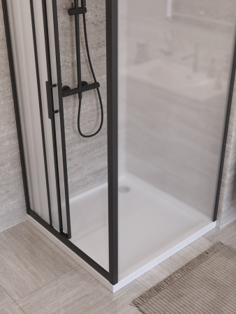 Душевой уголок BelBagno UNO-195 UNO-195-AHF-31-100/90-P-NERO 100х90 стекло рифленое профиль черный без поддона