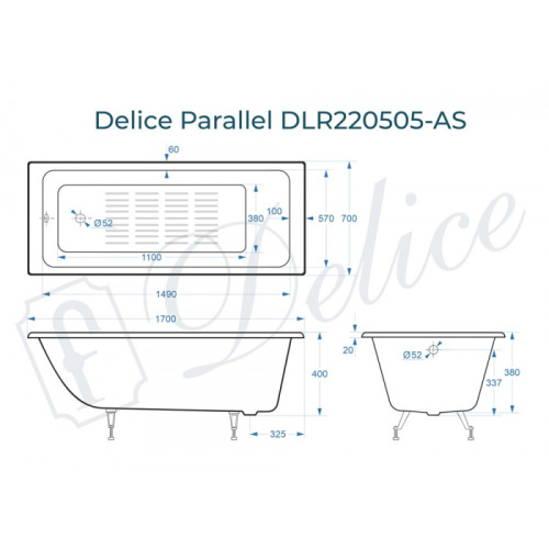 Ванна чугунная Delice Parallel 170x70 пристенная прямоугольная - фото 2