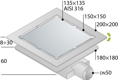 Душевой трап OMP Tea Tirana 2665.698.8 в пол