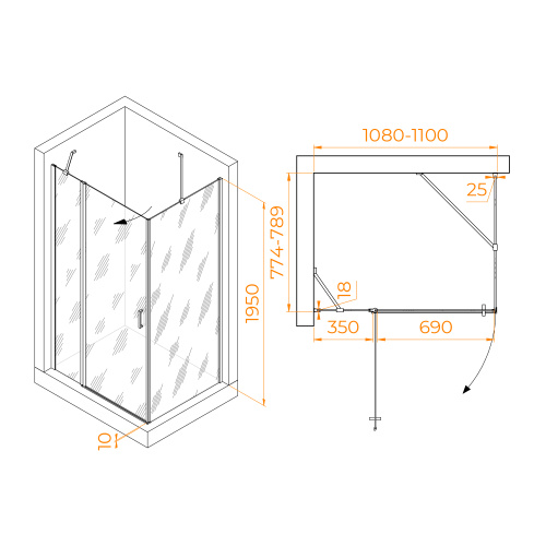 Душевой уголок RGW Leipzig 06124418-11 110х80 стекло прозрачное профиль хром глянцевый без поддона - фото 2
