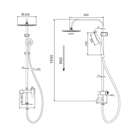 Душевая стойка D-Lin D10A16 настенная цвет хром